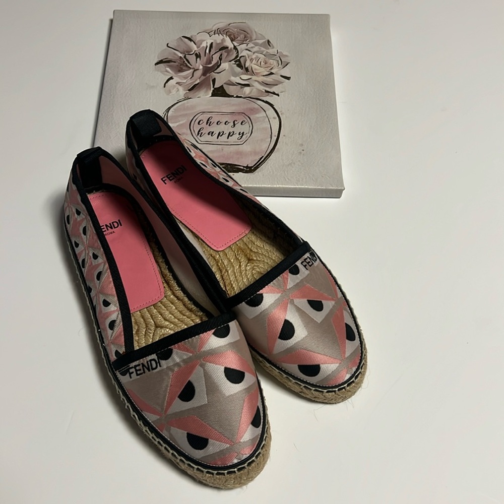Fendi Geometric Pink and Black Espadrilles